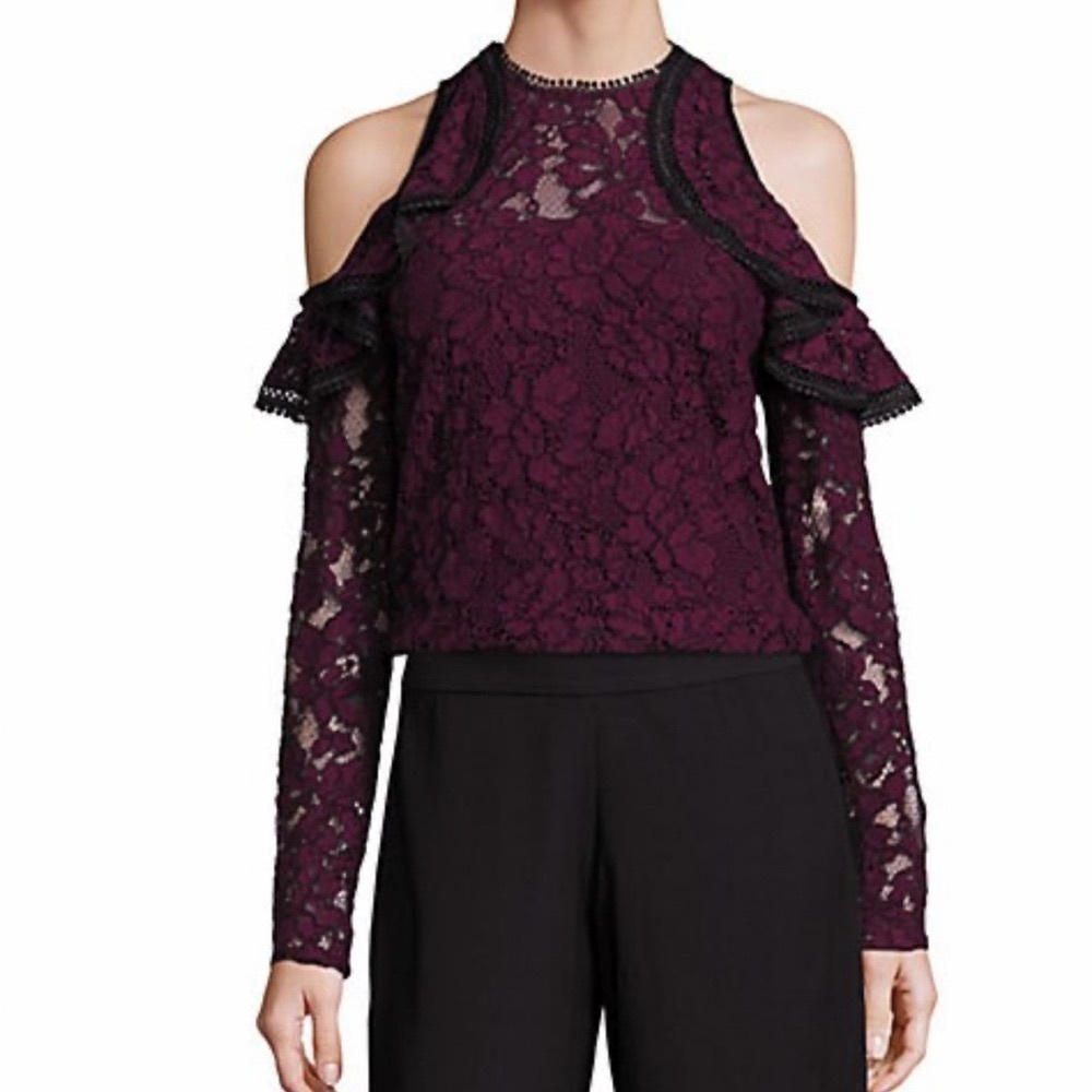 Alexis Millie Lace Cold-Shoulder Top in Burgundy